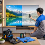 Kỹ thuật viên cân chỉnh tivi bị mất màu