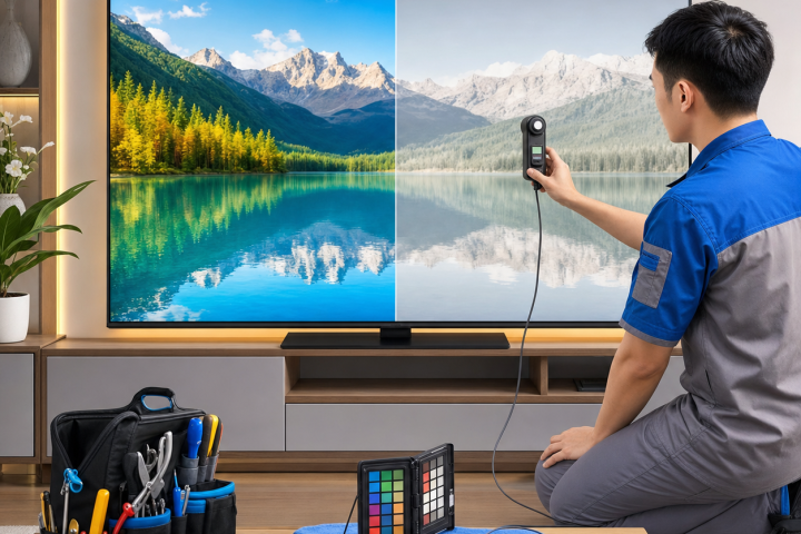 Kỹ thuật viên cân chỉnh tivi bị mất màu