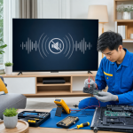 Kỹ thuật viên kiểm tra tivi bị mất tiếng