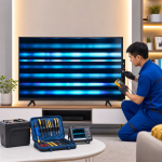 Kỹ thuật viên kiểm tra tivi bị nhấp nháy màn hình