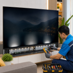 Kỹ thuật viên kiểm tra tivi bị tối màn hình