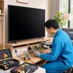 Kỹ thuật viên kiểm tra tivi không lên nguồn